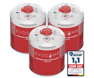 EVOCAMP 3X cartucho de gas Propano Butano 450g, cartucho de rosca europea 7/16", botellas de gas para camping 809ml, bombona de gas, puede utilizarse para barbacoas Weber de la serie Q100/1200