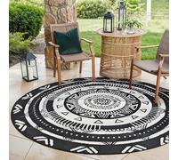 EVOCAMP Alfombra redonda de exterior de 240 cm de diámetro, de plástico, resistente a la intemperie y ligera, manta de picnic para exteriores, de fibra de plástico, para terraza y balcón, color blanco