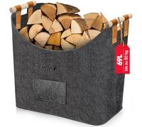 EVOCAMP Cesta de fieltro XXL, bolsa de fieltro grande, con asas de madera, cestas de almacenamiento, cesta de madera para leña, cesta de leña, cesta para leña, cesta de fieltro (40 x 40 x 30 cm)