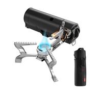 EVOCAMP Hornillo de camping para cartuchos de gas de 227g, estufa de camping con bolsa de transporte, hornillo de camping a gas plegable con deflector de calor y encendido piezoeléctrico