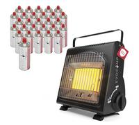 EVOCAMP mini calefactor de gas butano, calefactor portátil para camping de 1,7 kW, calefactor de cerámica para uso en exteriores con sensor de agotamiento de oxígeno, con 28 cartuchos de gas