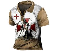 EVOHOUSE Camiseta de los Templarios de los Caballeros de los Hombres Camiseta de Polo con Estampado 3D Camiseta de Manga Corta Informal Retro Tops