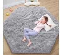 EVOIONOS Alfombra hexagonal gris para tienda de princesa, alfombra esponjosa para habitación de niños, alfombra hexagonal de 1,8 x 1,6 m para habitación de niñas, alfombra mullida suave para