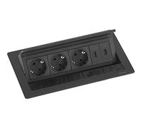 EVOline Flip Top Push DATA M 3 x Schuko + 2 x USB Charger + Negro