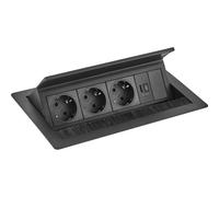 EVOline Flip Top Push DATA M 3 x Schuko + 2 x USB Charger + Negro