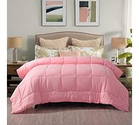 EVOLIVE All Season Pre Washed Soft Microfiber White Goose Down Alternative Comforter with Box Stitching (Pink, Full/Queen)