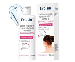 Evolsin® Psoriasis & Eczema Loción para cuero cabelludo y cuerpo - para pieles irritadas, secas e irritadas - Cura y alivia el picor