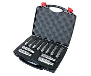 Evolution Power Tools Annular Cutter Kit for Magnetic/Mag Drills, 1 Inch Depth Drill Bit, Mixed Width 7/16 to 1-1/8 Inch, Carry Case Included, Set of 12