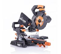 Evolution Sierra ingletadora deslizante de 185 mm (R185SMS+) de Evolution con corte multimaterial; bisel de 45°, inglete de 50°; guía láser. Incluye hoja multiusos