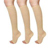 Evolyline 3 pares de medias de compresión para mujer y hombre, medicinalmente abierta, medias de apoyo, calcetines de compresión graduados para deportes reducir el dolor de piernas venas varicosas
