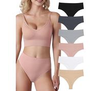 Evolyline Pack de 6 tangas para mujer, tanga moldeador de barriga, tanga sin costuras, set de tangas de cintura alta, ropa interior para mujer, tanga de algodón, transpirable, suave, 3-multicolor, L