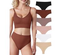 Evolyline Pack de 6 tangas para mujer, tanga reductor de vientre, sin costuras, set de tangas de cintura alta, ropa interior para mujer, tanga de algodón, transpirable, suave, 2 multicolor, L