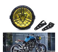 evomosa Faro Universal para Motocicleta, Faro Halógeno de 6'' con Cubierta de Pantalla Retro para Cafe Racer Bobber Chopper CG125 GN125 (Amarillo)