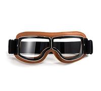 evomosa Gafas de moto retro Gafas de motocross de cuero para mujeres y hombres Gafas de sol - Marco amarillo, vidrio transparente