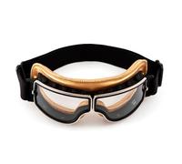 evomosa Gafas de moto vintage aviador retro plegables de cuero PU resistentes al viento para hombres y mujeres (Oro Transparente)