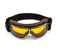 evomosa Gafas de moto vintage aviador retro plegables de cuero PU resistentes al viento para hombres y mujeres (Marrón Amarillo)