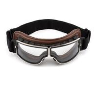 evomosa Gafas de moto vintage aviador retro plegables de cuero PU resistentes al viento para hombres y mujeres (Marrón Transparente)