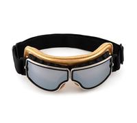 evomosa Gafas de moto vintage aviador retro plegables de cuero PU resistentes al viento para hombres y mujeres (Oro Plata)