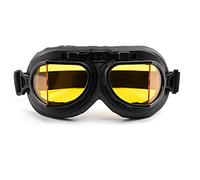 evomosa Gafas de Motocicleta Retro Protección Contra el Viento Gafas de Protección para Los Ojos Gafas de Montar de Cuero de Pu para Hombres Mujeres (Lente amarilla)