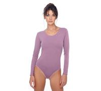 Evoni Body de manga larga para mujer, body opaco con cuello redondo para mujer, body de manga larga en diferentes colores, body shaper de algodón, mono, altrosa, L