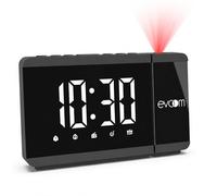 Evoom Slim UP EV304571 - Despertador proyector + 1 Puerto USB - Proyección de luz rotativa, 2 alarmas programables, función Snooze y Radio - Negro