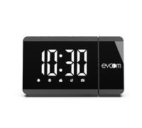 Evoom - Slim UP EV304571 - Despertador royector + 2 Puertos USB - Radio, Termómetro, Modo Snooze, Doble Alarma - Negro