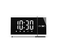 Evoom Slim UP EV304588 - Despertador Retroproyector + 2 Puertos USB - Radio, Termómetro, Modo Snooze, Doble Alarma - Blanco
