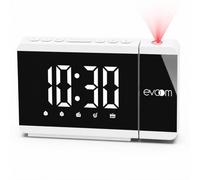 Evoom Slim UP EV304588 - Despertador proyector + 1 Puerto USB - Proyección de luz rotativa, 2 alarmas programables, función Snooze y Radio - Blanco