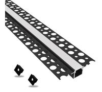 Evotrade Barra perfiles Unión paneles de yeso con canal para iluminación LED, barras de 2 m, empotradas retráctiles + cubierta de luz continua (plana - plana negra)