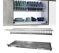 Evotrade Escurreplatos empotrable de acero inoxidable con muelles ajustables - para armario de hoja basculante - Juego con bandeja recogegotas y rejilla de vidrio (para módulo de 80 cm)