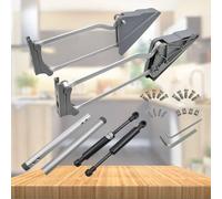 EVOTRADE Mecanismo de apertura de puerta colgante con amortiguador - Lift-Up 90° con Free Stop y cierre suave - Brazo de apertura para puertas de armario de cocina (para módulo 600 - 900 mm)