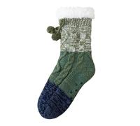 EVPCPWTYZY Calcetines de piel de cordero for otoño e invierno for mujer, gruesos y cálidos, de tubo medio, con bola de pelo bonita a juego, antideslizantes, con base de silicona.(Green)