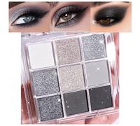 evpct Paleta de sombras de ojos con purpurina negra mate y metálica, 9 colores negro, gris, gris ahumado, plateado, para ojos brillantes