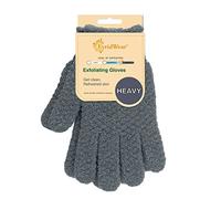 EvridWear Guantes de baño exfoliantes de doble textura para ducha, spa, masaje y exfoliantes corporales, removedor de células de piel muerta, guantes con lazo para colgar (1 par gris pesado)