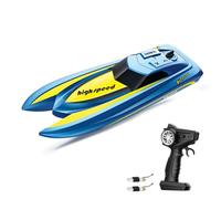 EVTSCAN Barco de Control Remoto eléctrico de Alta Velocidad potentes Motores duales para Adultos para niños, Mini lancha rápida con 2 baterías Recargables Azules (2 Battery)