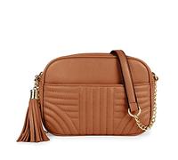 EVVE Bolso bandolera acolchado para mujer - elegante bolsa para cámara con borla, ligero tamaño mediano, Bronceado, Talla única