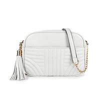 EVVE Bolsos cruzados acolchados para mujer, elegante bolsa para cámara con borla, bolso de hombro ligero de tamaño mediano, White, Talla única