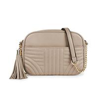 EVVE Bolsos cruzados acolchados para mujer, elegante bolsa para cámara con borla, bolso de hombro ligero de tamaño mediano, arena, Talla única