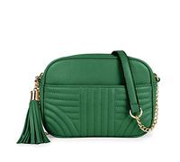 EVVE Bolsos cruzados acolchados para mujer, elegante bolsa para cámara con borla, bolso de hombro ligero de tamaño mediano, Verde Kelly, Talla única