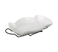 EVVIVA COMPANY SRL Plato de servir blanco de porcelana grande con soporte de acero - Accesorio de mesa refinado y práctico - Diseño elegante y translúcido - Lavable en lavavajillas