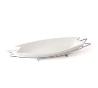 EVVIVA COMPANY SRL Portavasos de porcelana con soporte de acero color plateado. Medidas del plato 40 x 18 cm. Forma ovalada. Práctico y elegante, ideal para tu mesa.