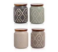 Evviva Contenedores herméticos para alimentos, tarros para especias, sal, azúcar y café, organizador de cocina, juego de 4, de cerámica, altura 9,5 cm, diámetro 7,5 cm, junta de silicona.