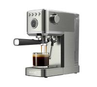 EVVO Cafetera Express Intensa, Presión de 20 bares, Cuerpo de Acero, Espressos y Capuccinos, 1350W, Doble salida, Portafiltros, Depósito de 1,2 l, Calentamiento Rápido (Steel, Sin manómetro)