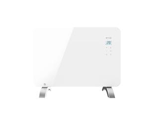 EVVO Convector C1000 Cristal Blanco - Calefactor Bajo Consumo 1.000W, Radiador Electrico Bajo Consumo, Calefactor Baño, Cristal Templado, Táctil, Wifi, Instalación Suelo/Pared, Google Home Alexa