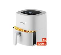 EVVO Freidora Aire Sin Aceite de 6L, 1700W, Recipiente Antiadherente, Tecnología Dual Cyclone, Multifunción, Hornea, Deshidrata, Descongela, Hasta 200º, Apagado Automático (Color Blanco)