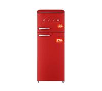 Evvo frigorífico 2 puertas f45 retro rojo, refrigerador 170 litros, congelador 45 litros, diseño vintage, cajón crisper zone, libre de gas cfc, silencioso, rojo