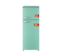 Evvo frigorífico 2 puertas f45 retro verde aquamarina, refrigerador 170 litros, congelador 45 litros, diseño vintage, cajón crisper zone, libre de gas cfc, silencioso