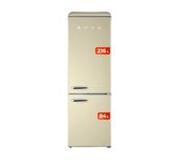 Evvo frigorífico combi f55 retro beige, refrigerador 216 litros, congelador 84 litros, diseño vintage, cajón crisper zone, turbo fan, libre de gas cfc, silencioso