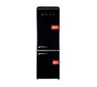 Evvo frigorífico combi f55 retro negro, refrigerador 216 litros, congelador 84 litros, diseño vintage, cajón crisper zone, turbo fan, libre de gas cfc, silencioso