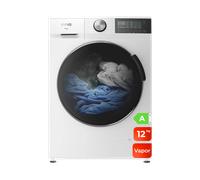 EVVO Lavadora 12 kg carga frontal Nova 12, 1350 rpm, Clase energética A, Motor Inverter, tambor diamante ePROTECT, 14 programas, Función vapor Steam Wash, Smart LOAD, Lavado Rápido 15', Inicio Plata